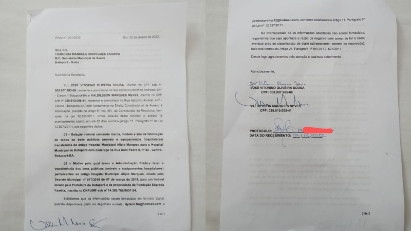 Botuporã-BA: Pedido de informação é feito à Secretaria Municipal de Saúde com base na Lei Federal 12.527